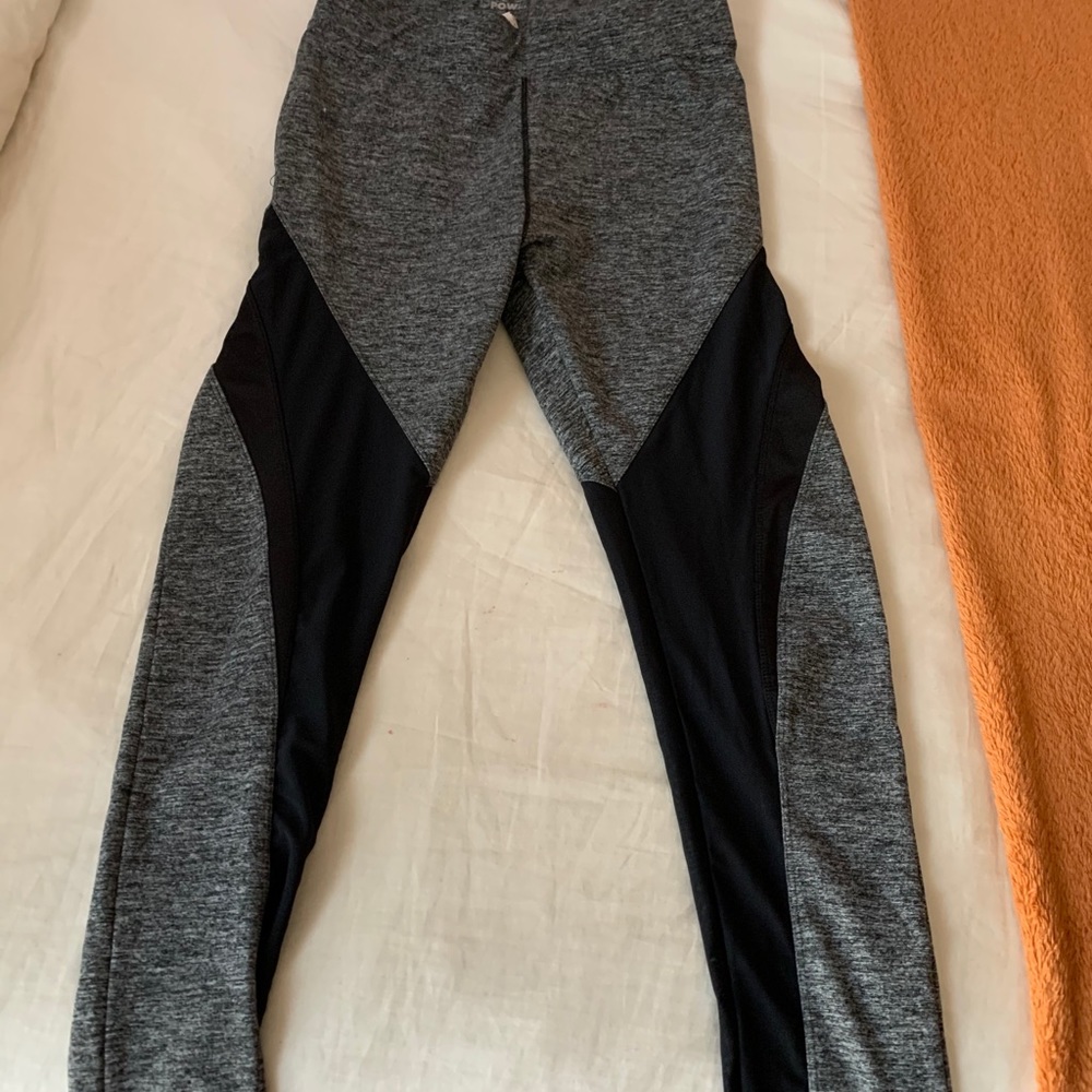 Grey and Black mesh leggings.